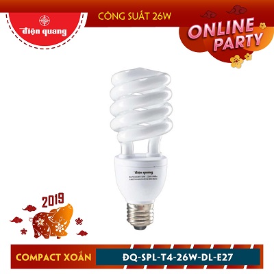 Đèn compact xoắn Điện Quang ĐQ-SPL-T4-26W-DL-E27
