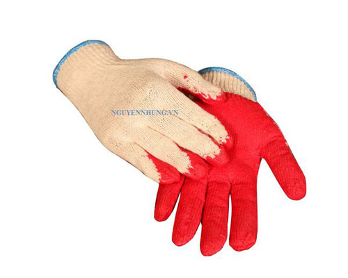 Găng tay bảo hộ sợi tráng nhựa đỏ loại 1